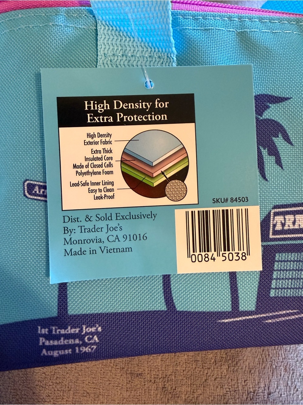 Trader Joe's Blue Insulated Mini Tote- with PINK zipper - Picture 8 of 8